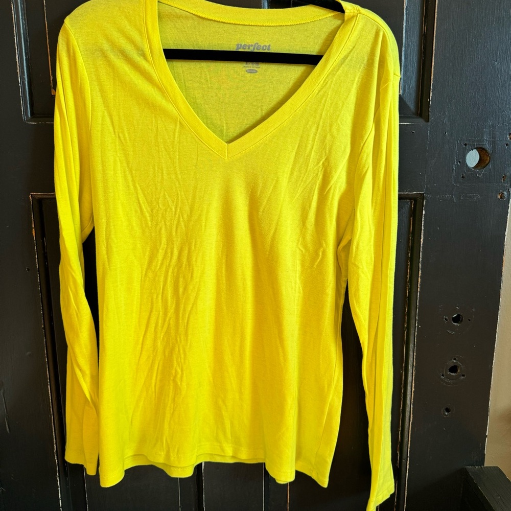 Old Navy neon yellow Perfect v-neck long sleeve shirt